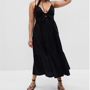Tie front cut-out maxi dress Black sleeveless sundress with adjustable straps